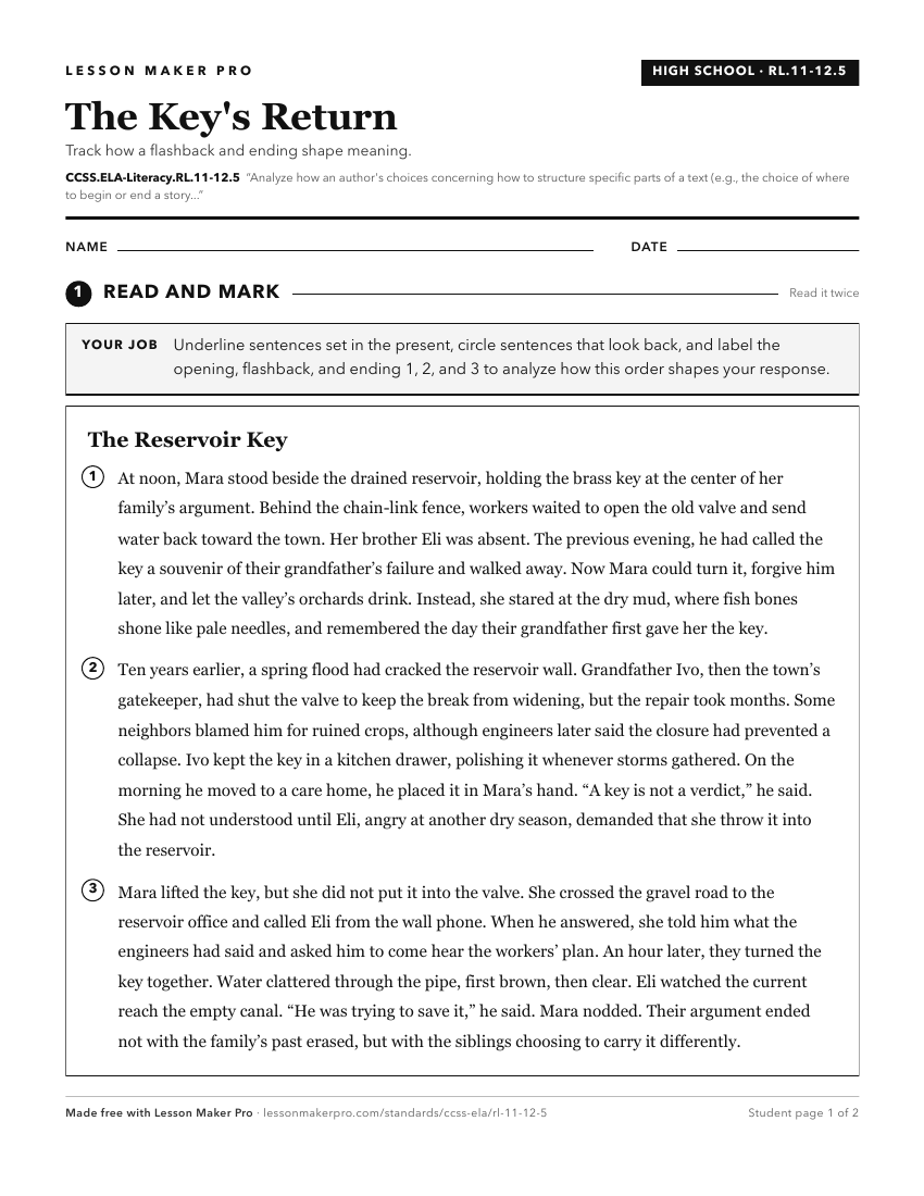 Preview of the CCSS.ELA-Literacy.RL.11-12.5 printable worksheet