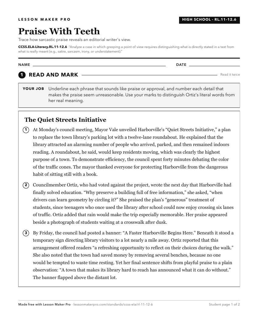 Preview of the CCSS.ELA-Literacy.RL.11-12.6 printable worksheet