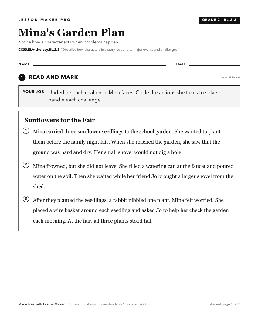 Preview of the CCSS.ELA-Literacy.RL.2.3 printable worksheet