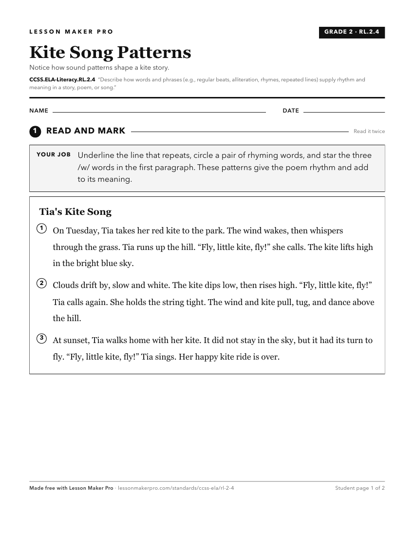 Preview of the CCSS.ELA-Literacy.RL.2.4 printable worksheet