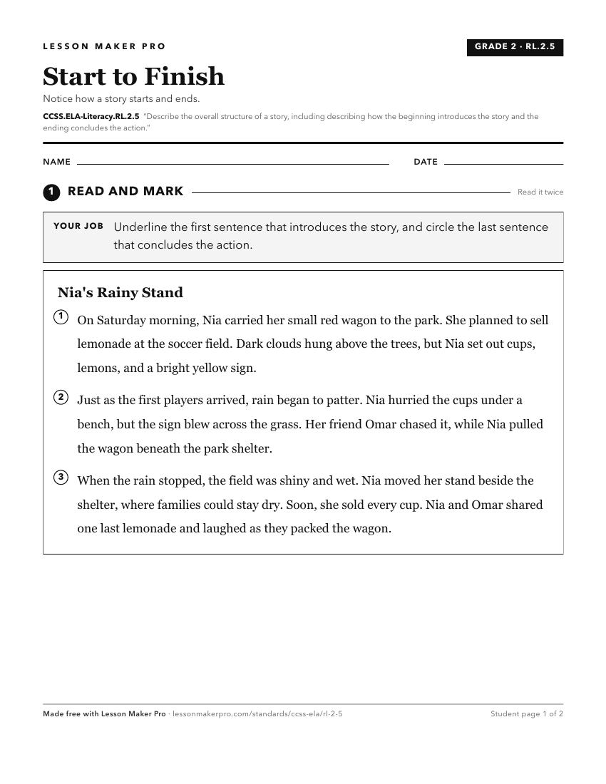 Preview of the CCSS.ELA-Literacy.RL.2.5 printable worksheet