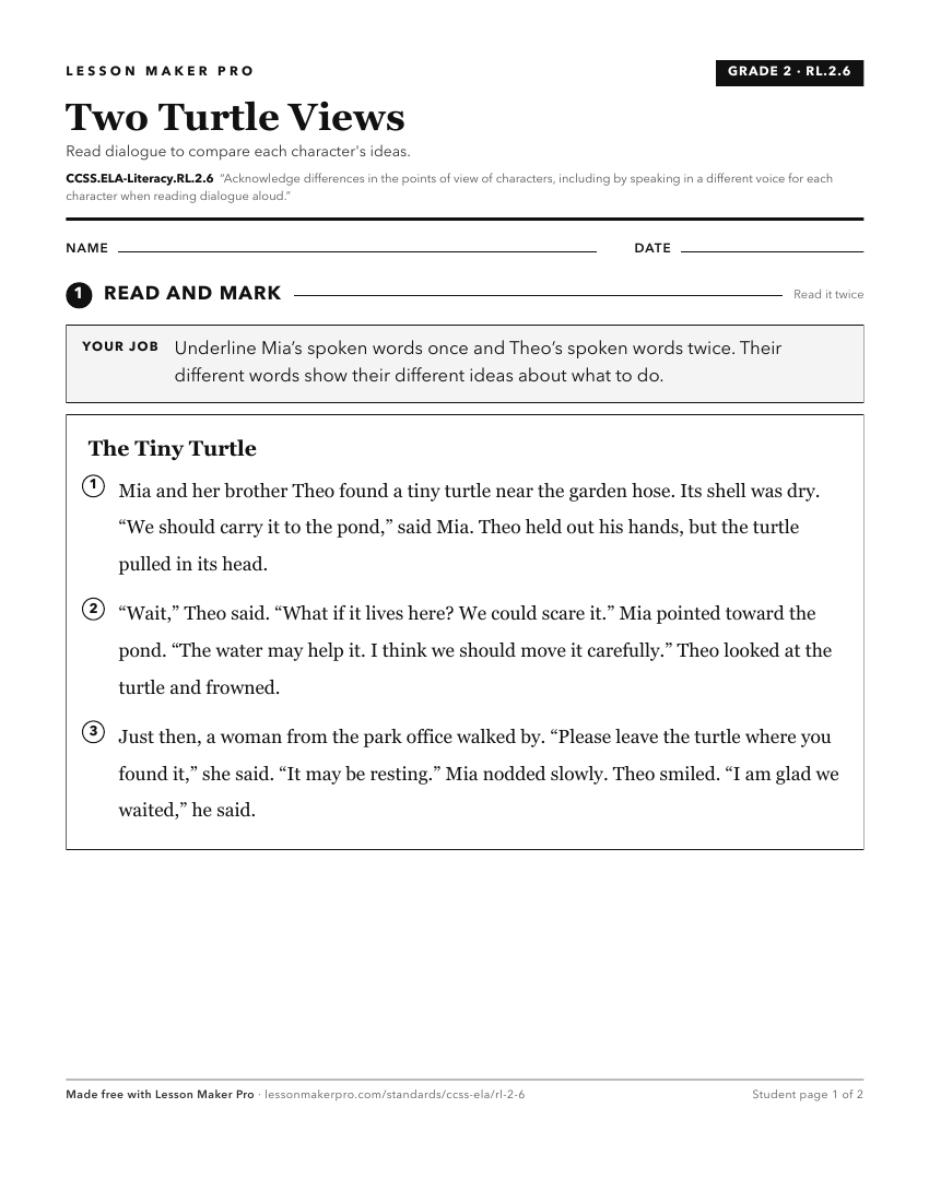 Preview of the CCSS.ELA-Literacy.RL.2.6 printable worksheet