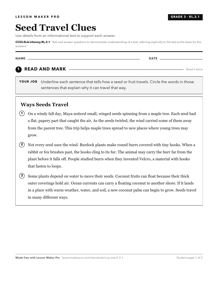 Preview of the CCSS.ELA-Literacy.RL.3.1 printable worksheet