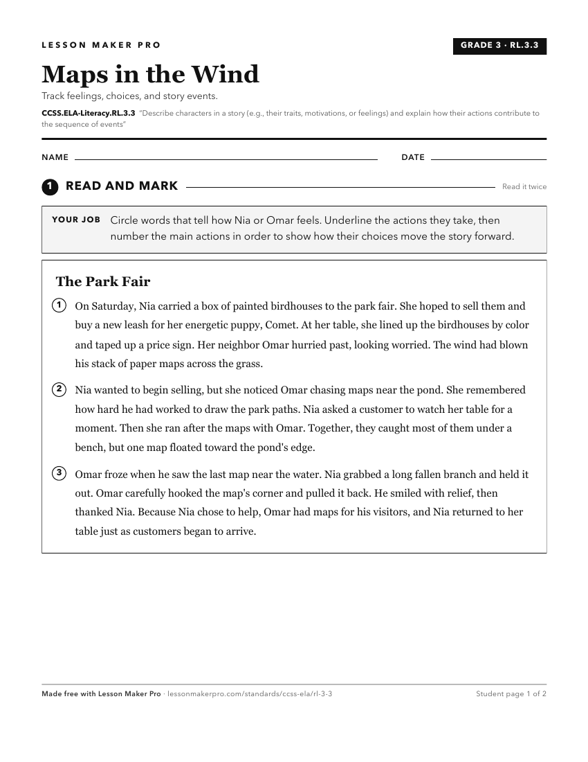Preview of the CCSS.ELA-Literacy.RL.3.3 printable worksheet