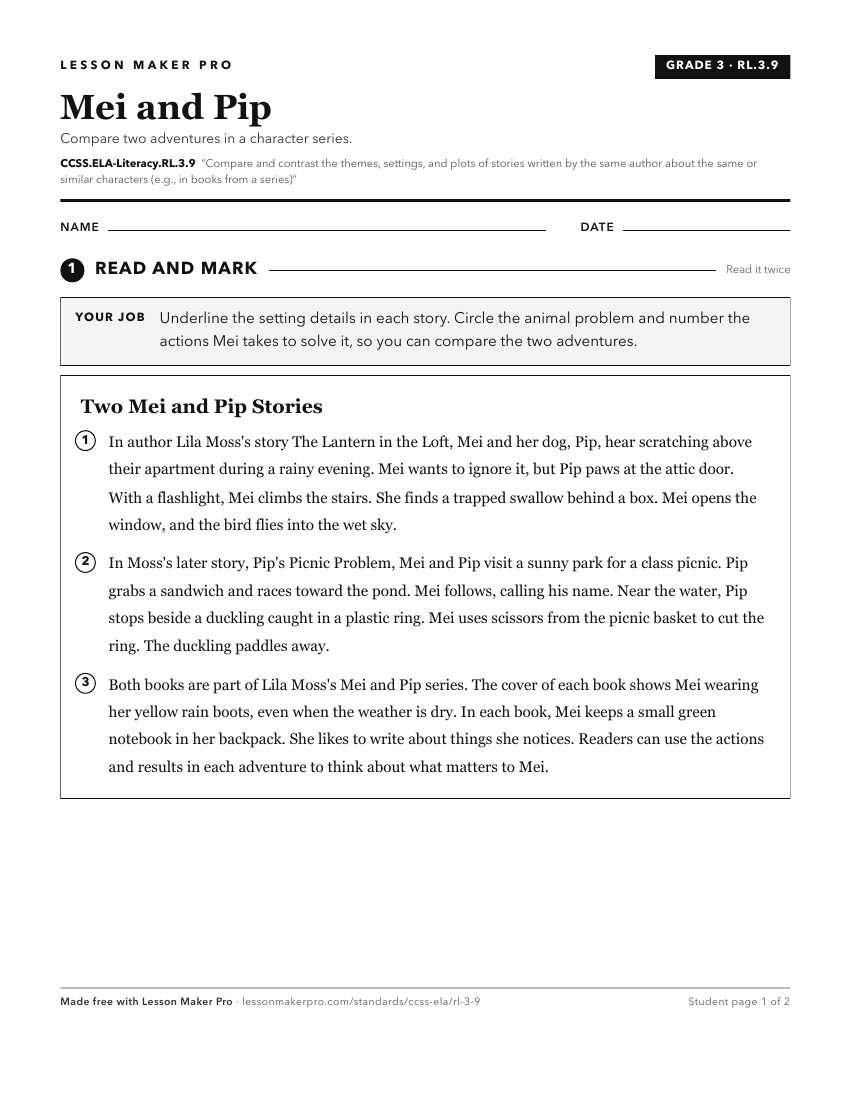 Preview of the CCSS.ELA-Literacy.RL.3.9 printable worksheet