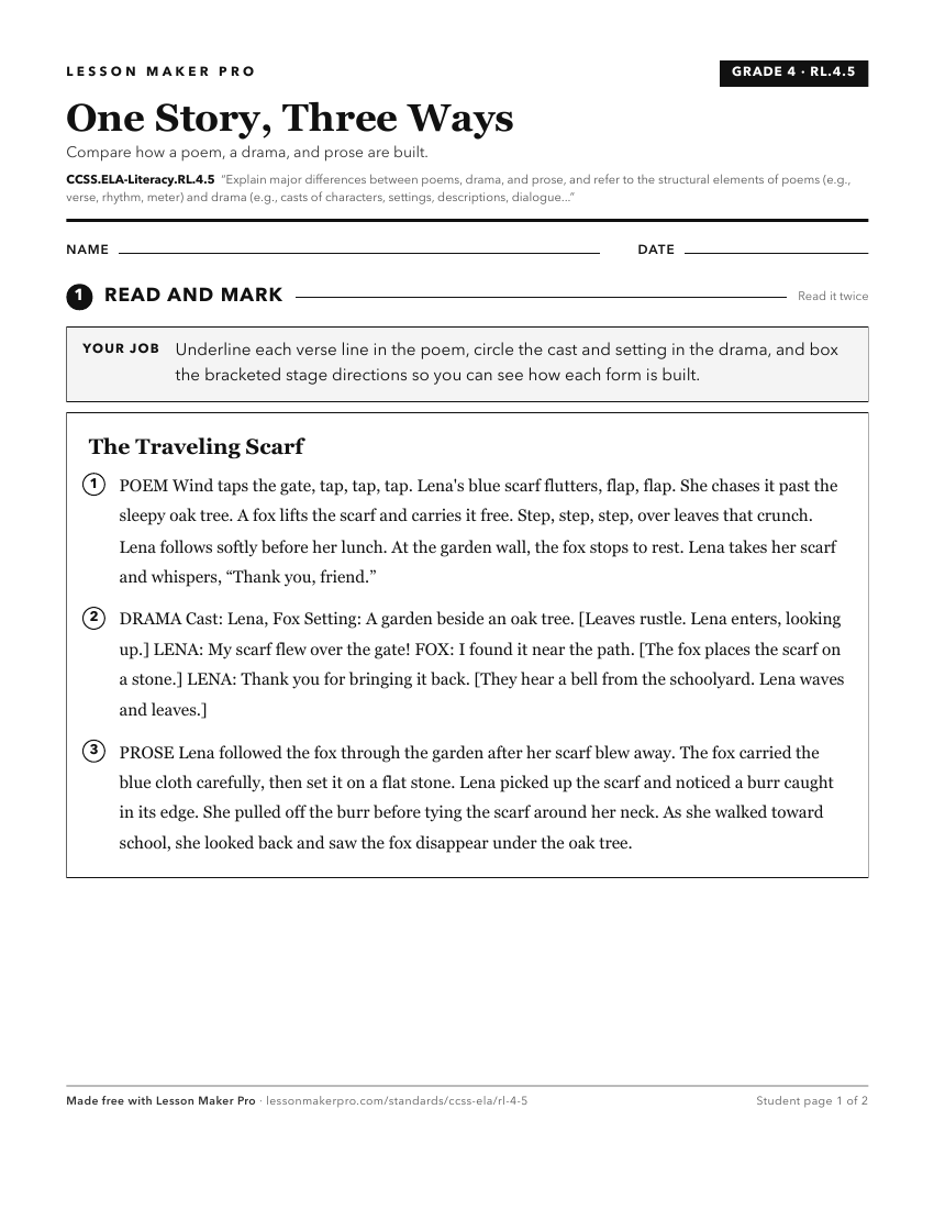 Preview of the CCSS.ELA-Literacy.RL.4.5 printable worksheet