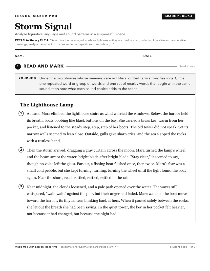 Preview of the CCSS.ELA-Literacy.RL.7.4 printable worksheet
