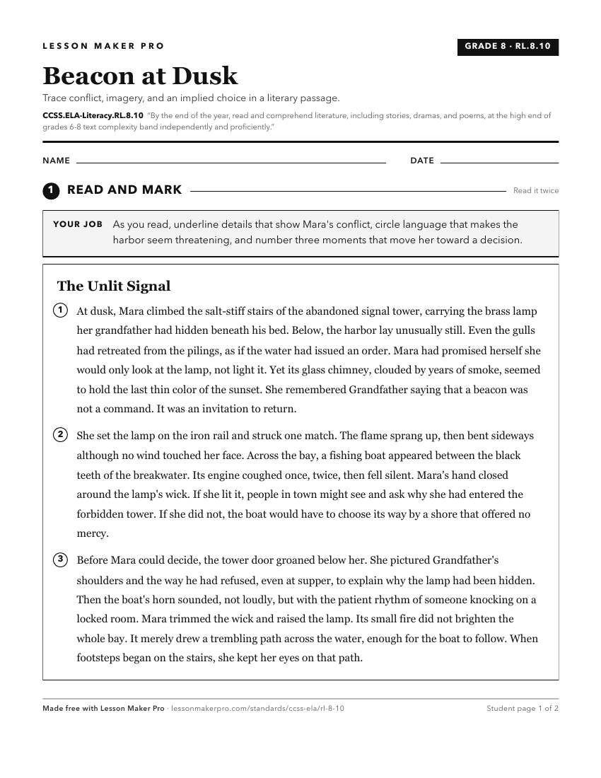 Preview of the CCSS.ELA-Literacy.RL.8.10 printable worksheet