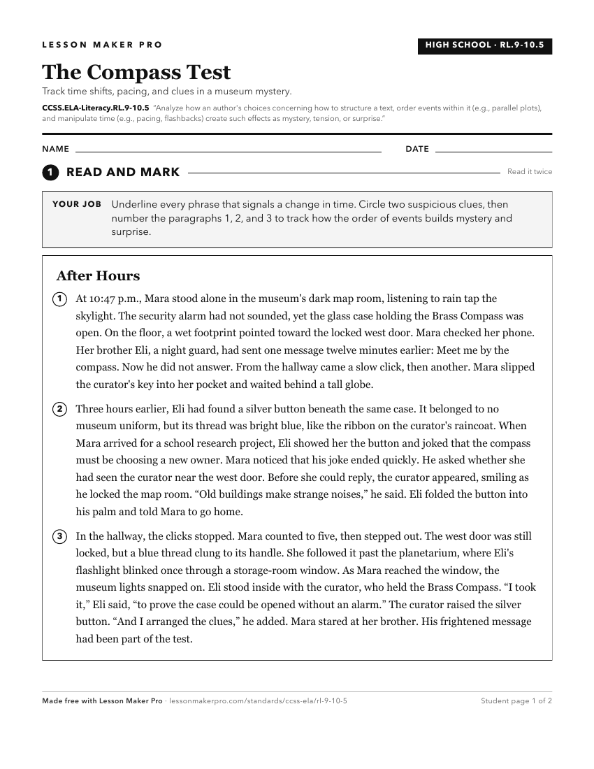 Preview of the CCSS.ELA-Literacy.RL.9-10.5 printable worksheet