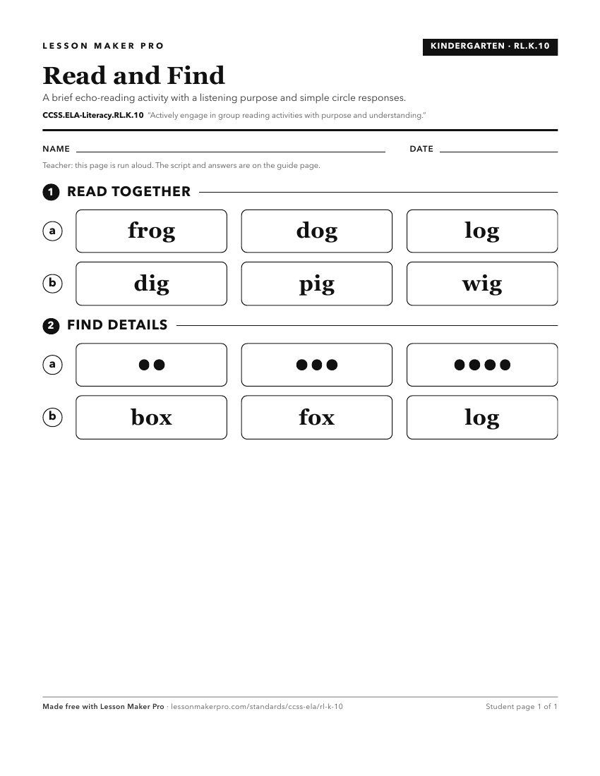 Preview of the CCSS.ELA-Literacy.RL.K.10 printable worksheet