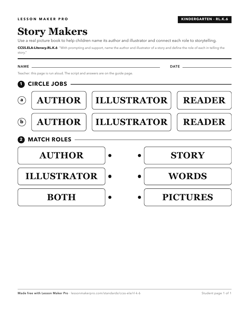 Preview of the CCSS.ELA-Literacy.RL.K.6 printable worksheet