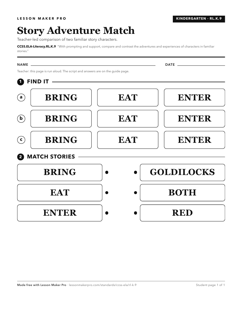 Preview of the CCSS.ELA-Literacy.RL.K.9 printable worksheet