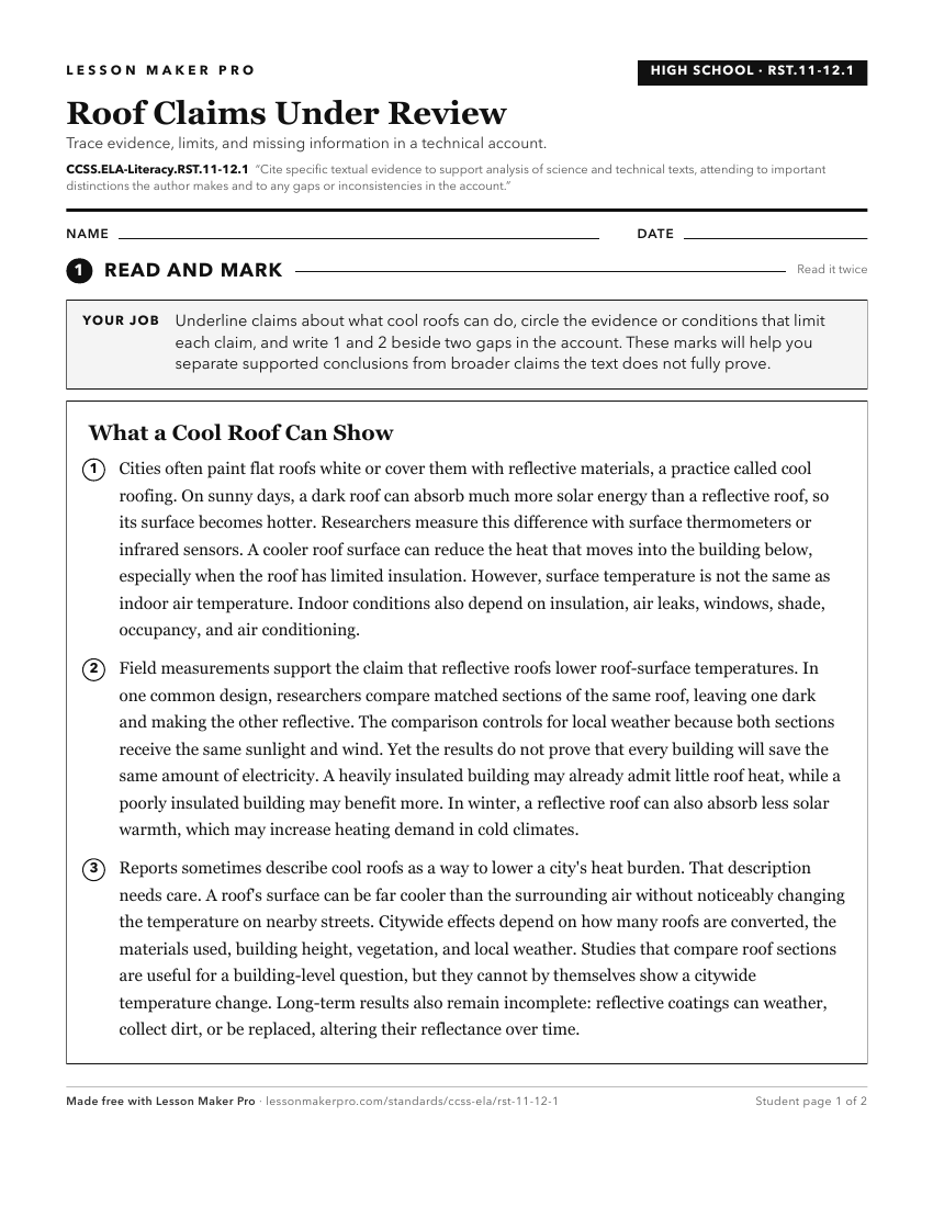 Preview of the CCSS.ELA-Literacy.RST.11-12.1 printable worksheet