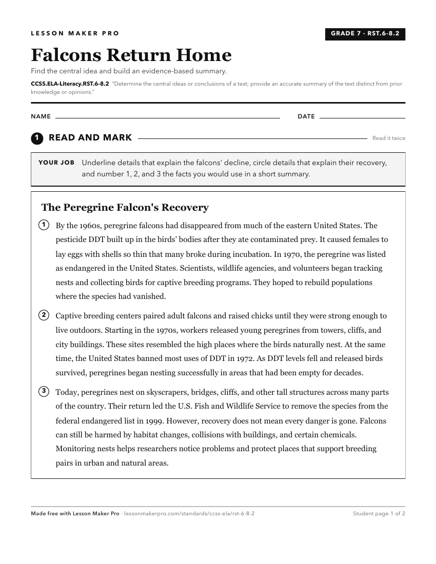 Preview of the CCSS.ELA-Literacy.RST.6-8.2 printable worksheet
