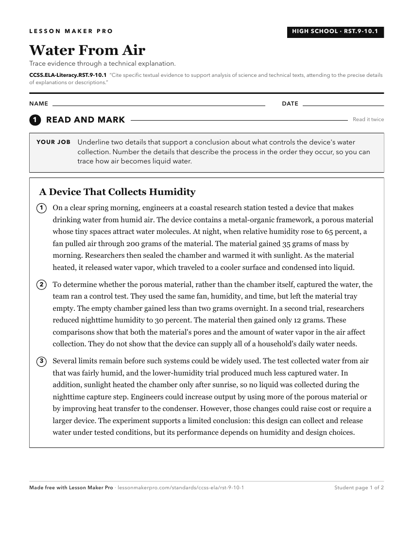 Preview of the CCSS.ELA-Literacy.RST.9-10.1 printable worksheet