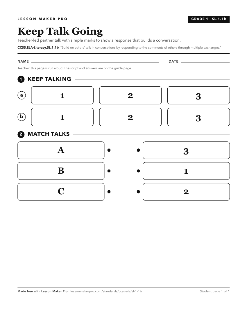 Preview of the CCSS.ELA-Literacy.SL.1.1b printable worksheet