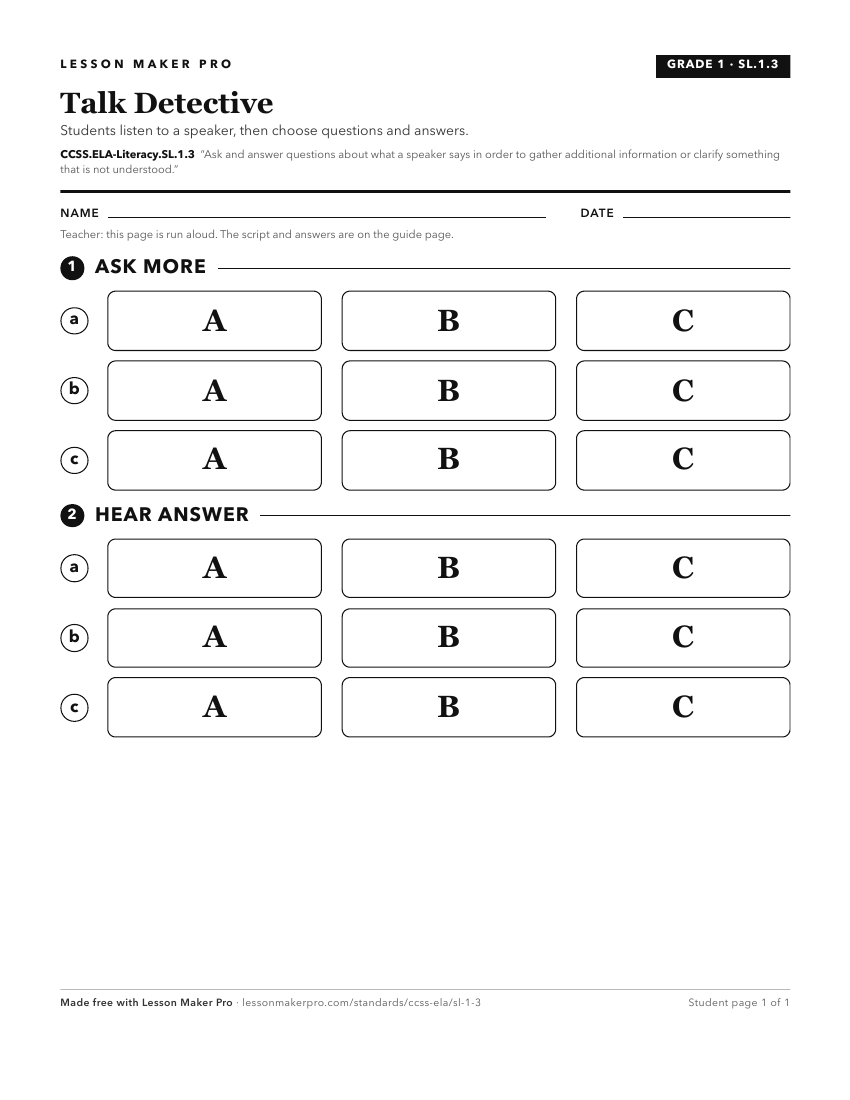 Preview of the CCSS.ELA-Literacy.SL.1.3 printable worksheet