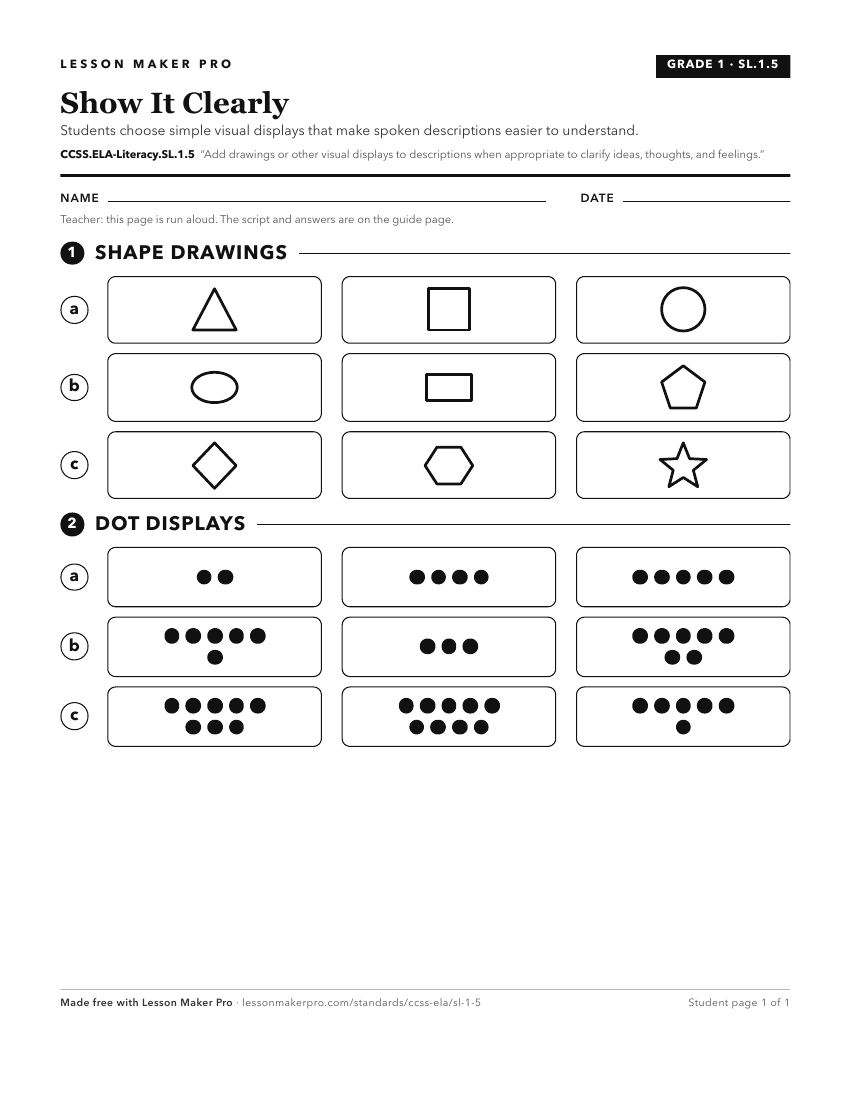 Preview of the CCSS.ELA-Literacy.SL.1.5 printable worksheet