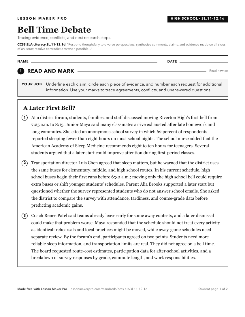 Preview of the CCSS.ELA-Literacy.SL.11-12.1d printable worksheet
