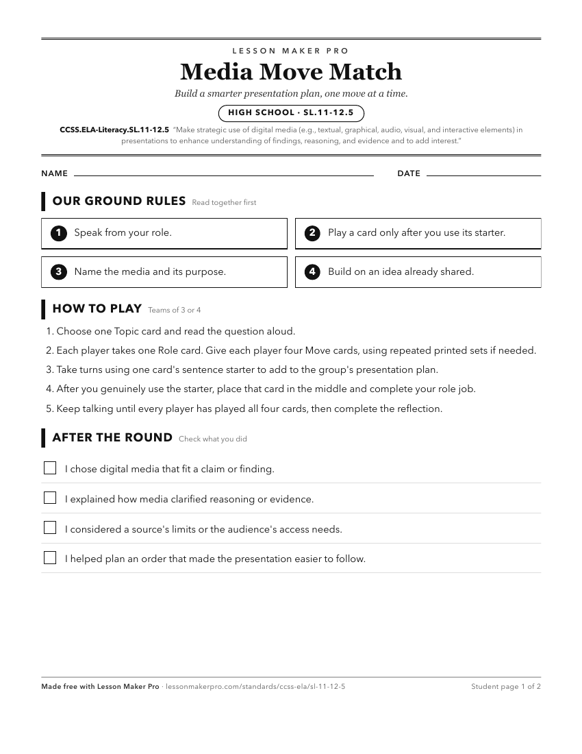 Preview of the CCSS.ELA-Literacy.SL.11-12.5 printable worksheet