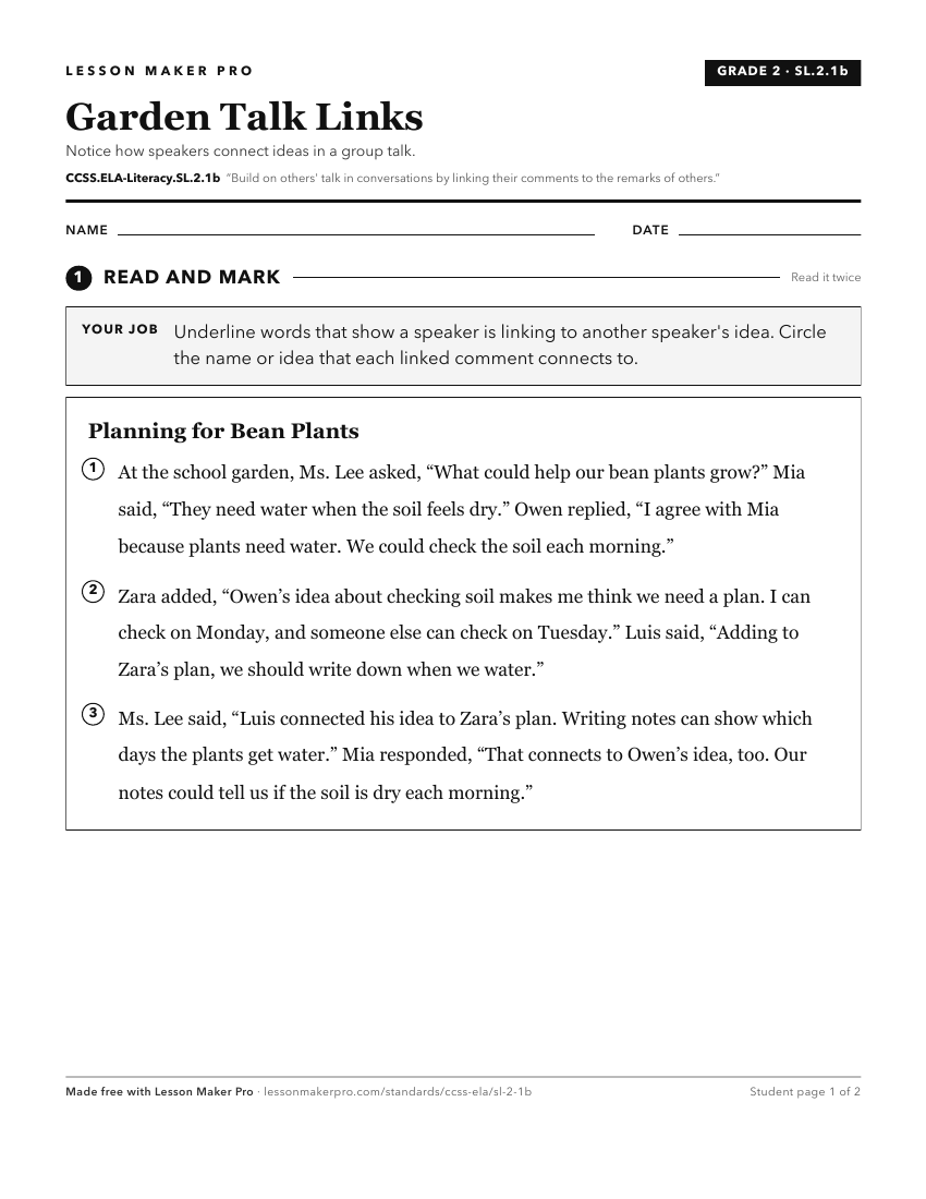 Preview of the CCSS.ELA-Literacy.SL.2.1b printable worksheet