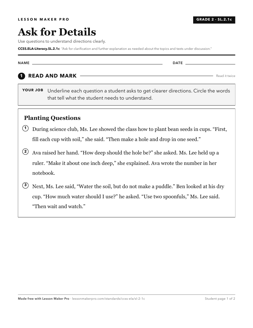 Preview of the CCSS.ELA-Literacy.SL.2.1c printable worksheet