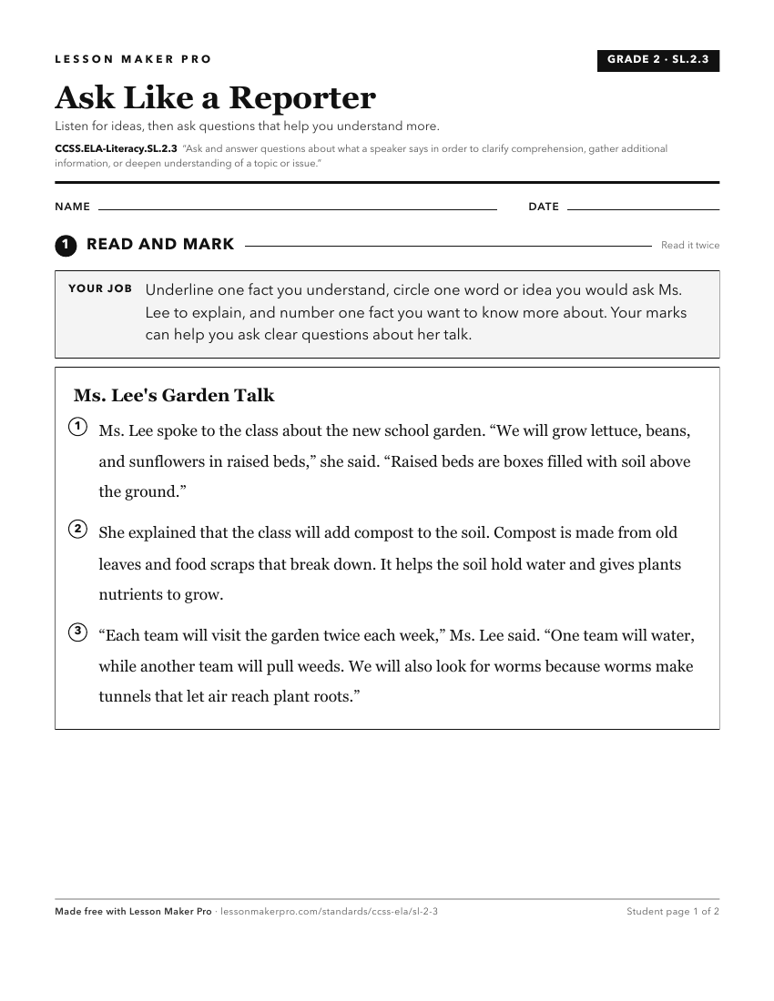 Preview of the CCSS.ELA-Literacy.SL.2.3 printable worksheet
