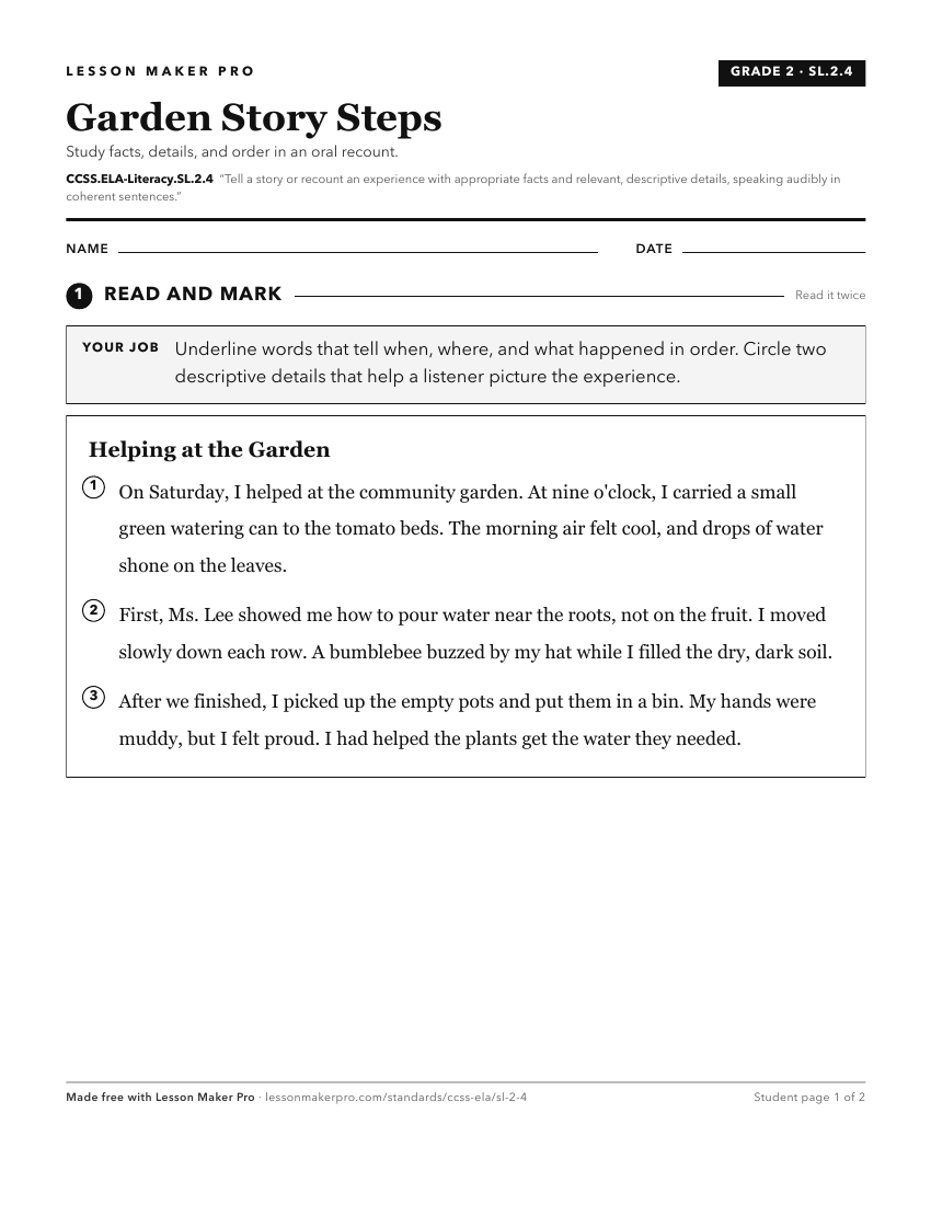 Preview of the CCSS.ELA-Literacy.SL.2.4 printable worksheet
