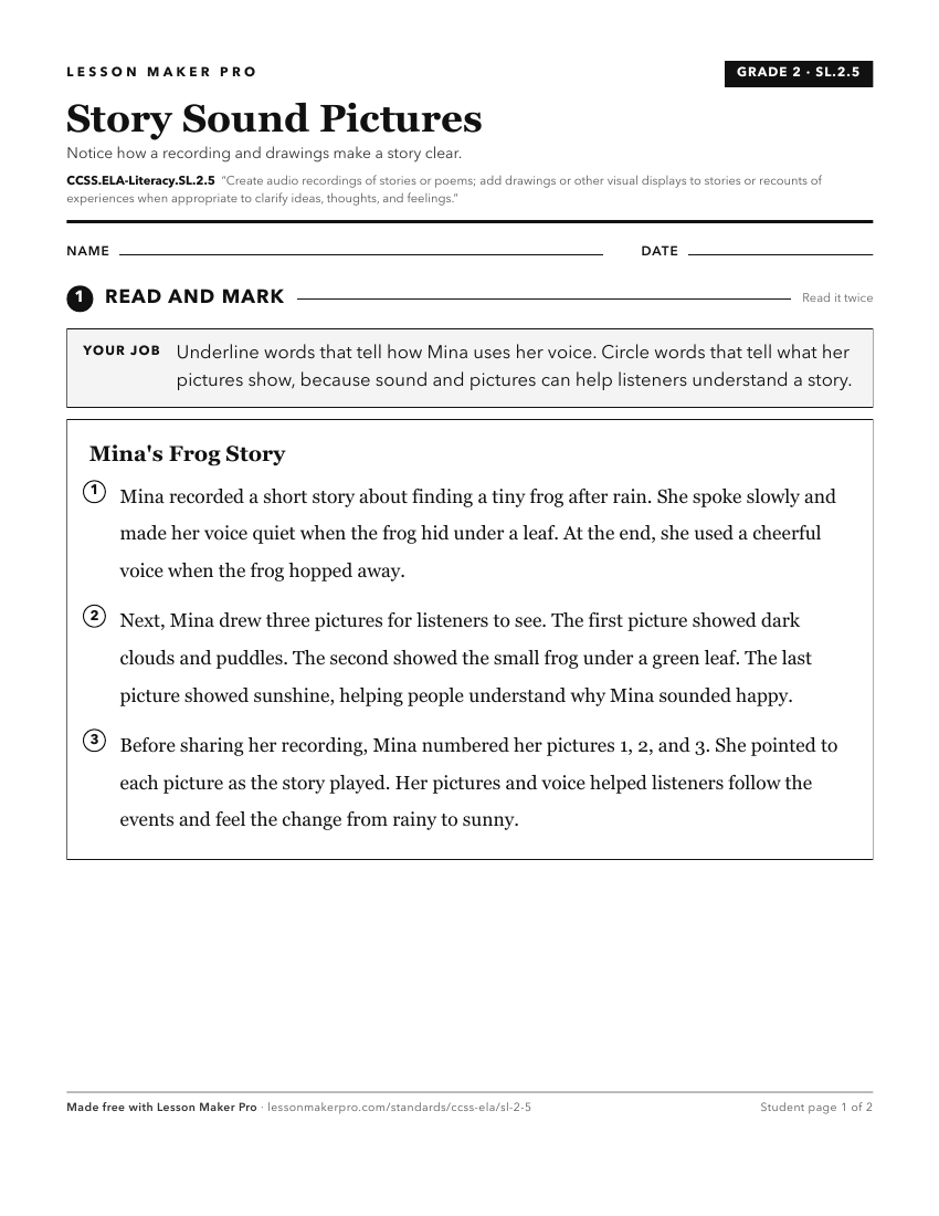 Preview of the CCSS.ELA-Literacy.SL.2.5 printable worksheet
