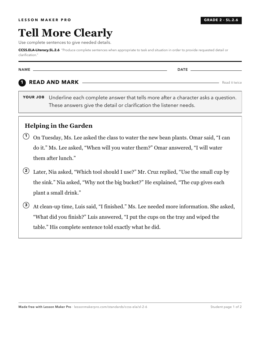 Preview of the CCSS.ELA-Literacy.SL.2.6 printable worksheet