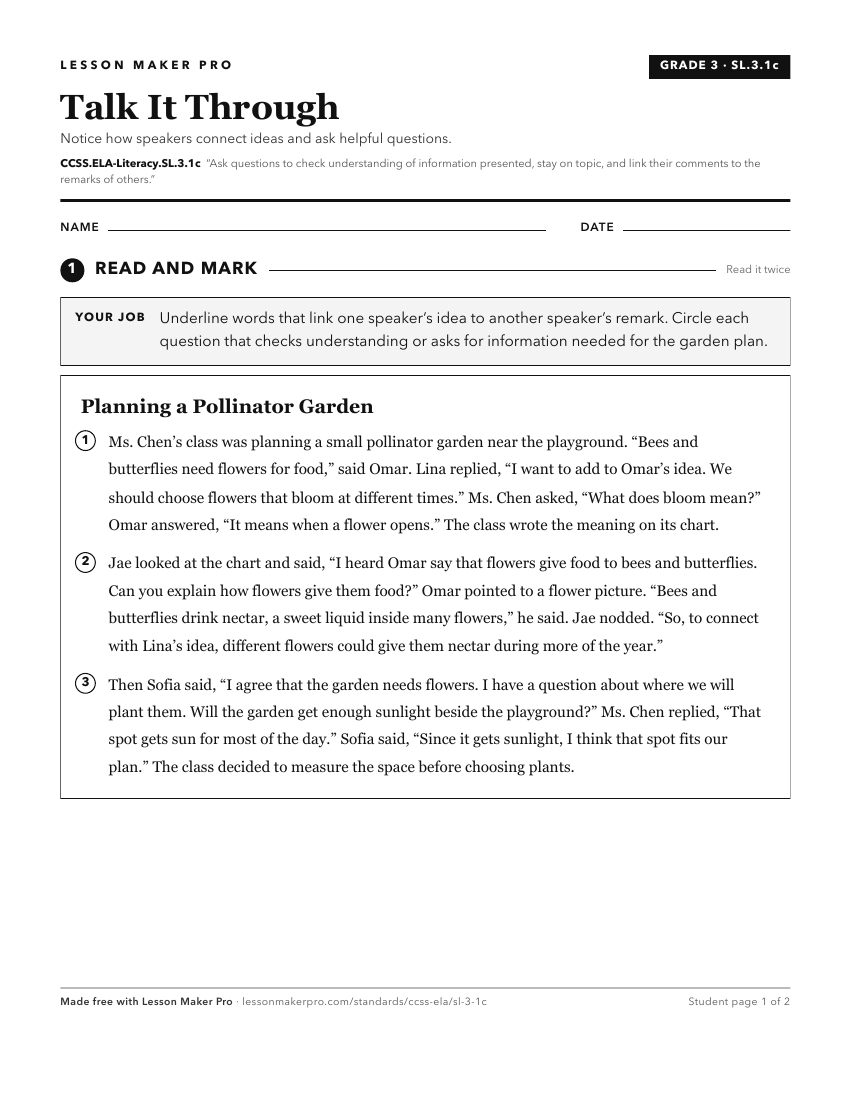 Preview of the CCSS.ELA-Literacy.SL.3.1c printable worksheet