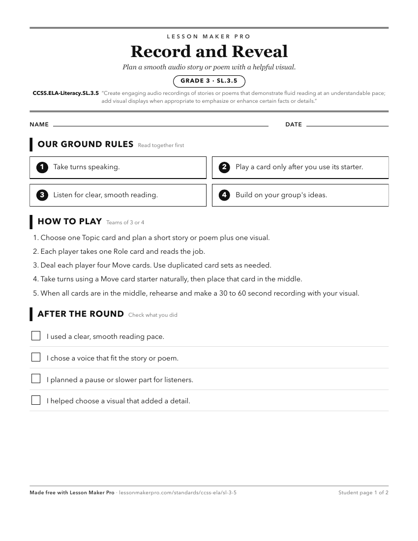 Preview of the CCSS.ELA-Literacy.SL.3.5 printable worksheet