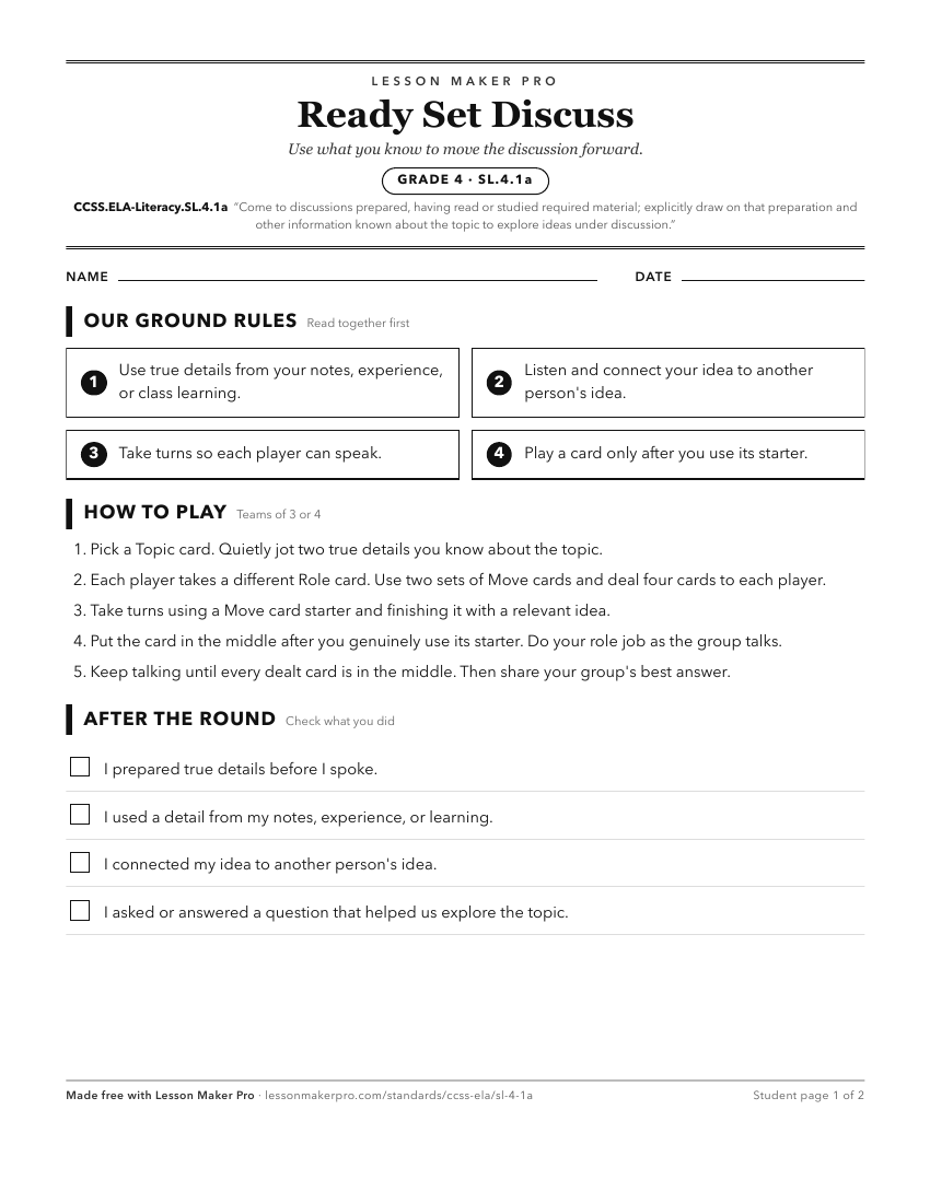 Preview of the CCSS.ELA-Literacy.SL.4.1a printable worksheet