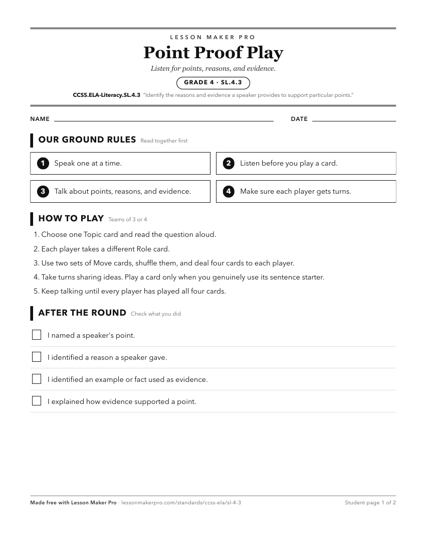 Preview of the CCSS.ELA-Literacy.SL.4.3 printable worksheet