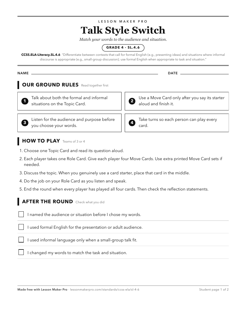 Preview of the CCSS.ELA-Literacy.SL.4.6 printable worksheet