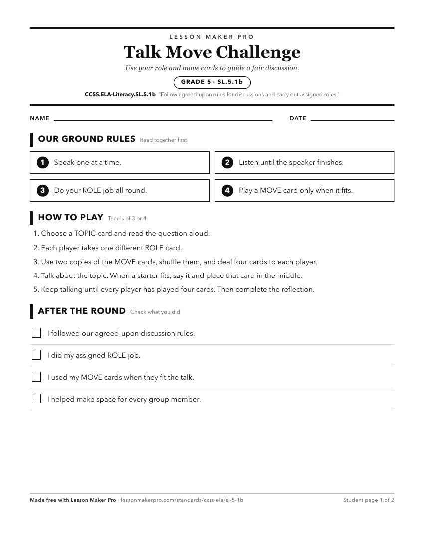 Preview of the CCSS.ELA-Literacy.SL.5.1b printable worksheet