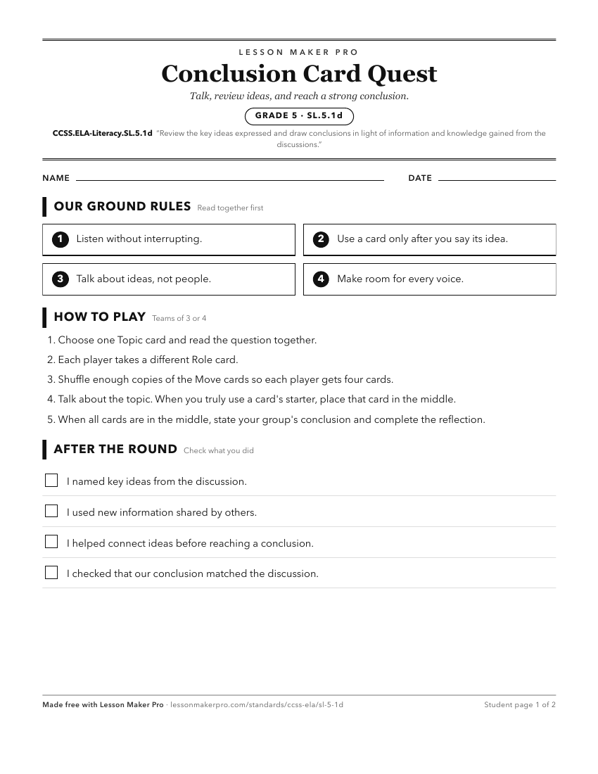 Preview of the CCSS.ELA-Literacy.SL.5.1d printable worksheet