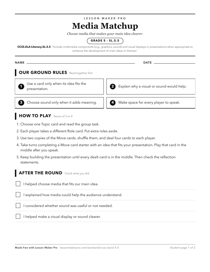 Preview of the CCSS.ELA-Literacy.SL.5.5 printable worksheet