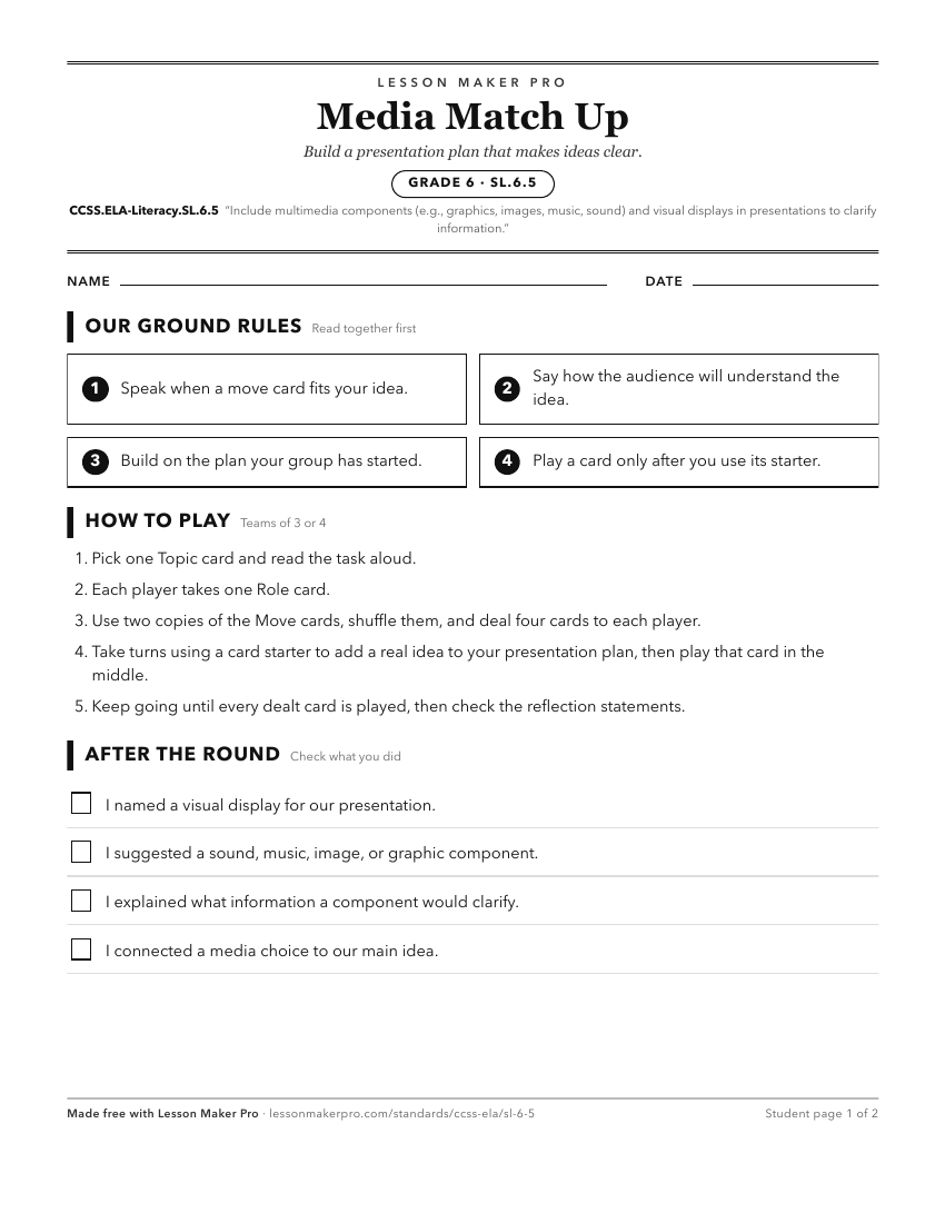 Preview of the CCSS.ELA-Literacy.SL.6.5 printable worksheet