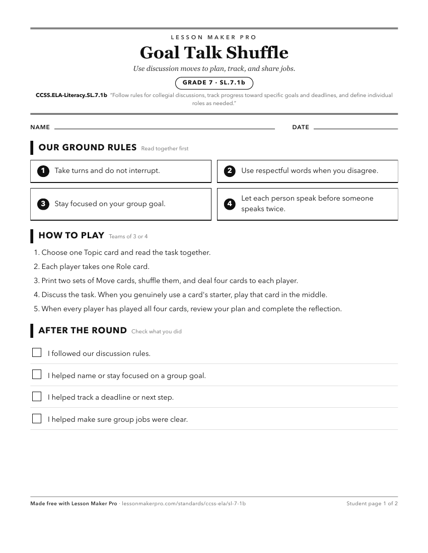 Preview of the CCSS.ELA-Literacy.SL.7.1b printable worksheet