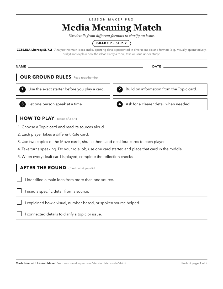 Preview of the CCSS.ELA-Literacy.SL.7.2 printable worksheet