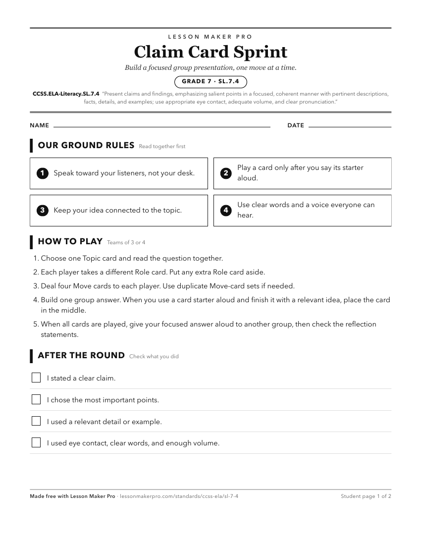 Preview of the CCSS.ELA-Literacy.SL.7.4 printable worksheet