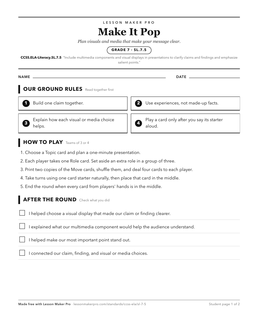 Preview of the CCSS.ELA-Literacy.SL.7.5 printable worksheet