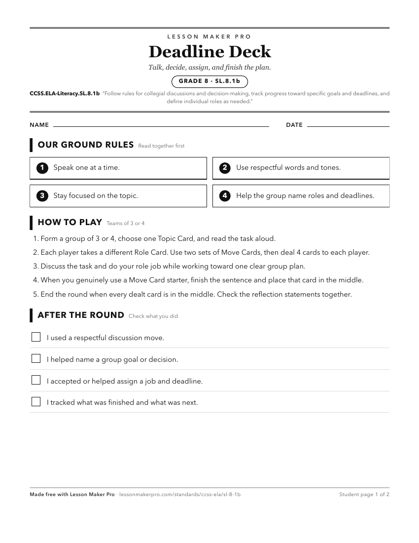 Preview of the CCSS.ELA-Literacy.SL.8.1b printable worksheet