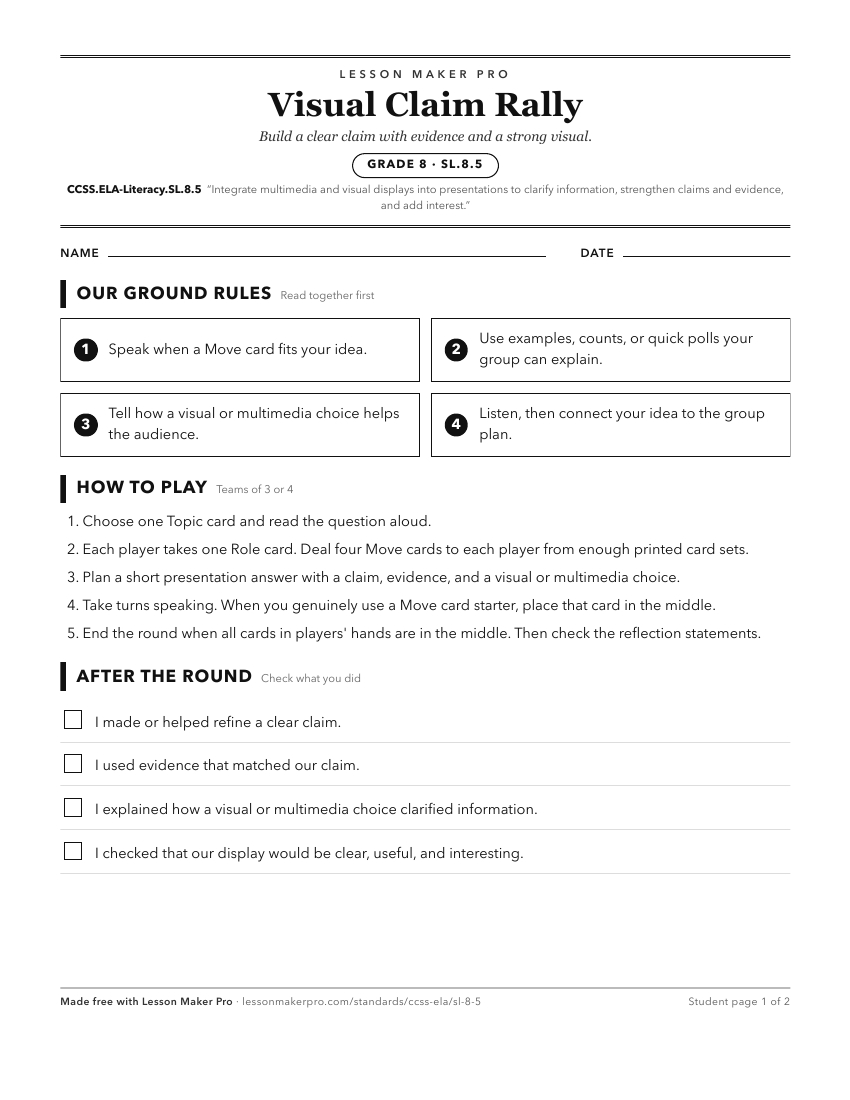 Preview of the CCSS.ELA-Literacy.SL.8.5 printable worksheet