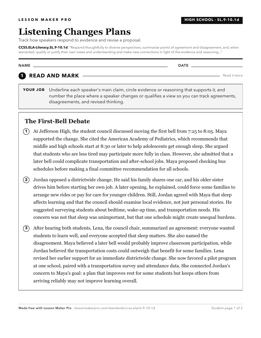 Preview of the CCSS.ELA-Literacy.SL.9-10.1d printable worksheet