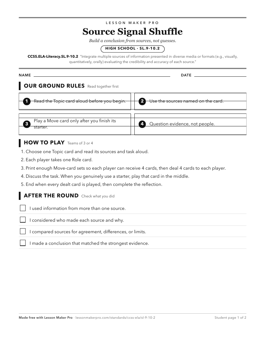 Preview of the CCSS.ELA-Literacy.SL.9-10.2 printable worksheet
