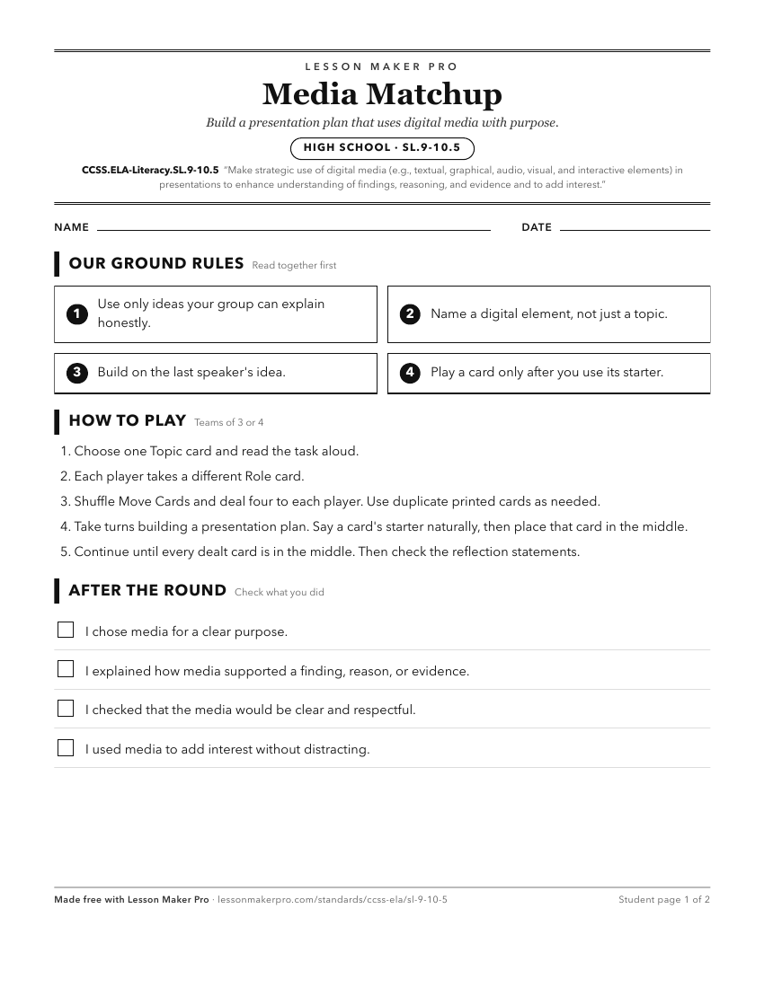 Preview of the CCSS.ELA-Literacy.SL.9-10.5 printable worksheet