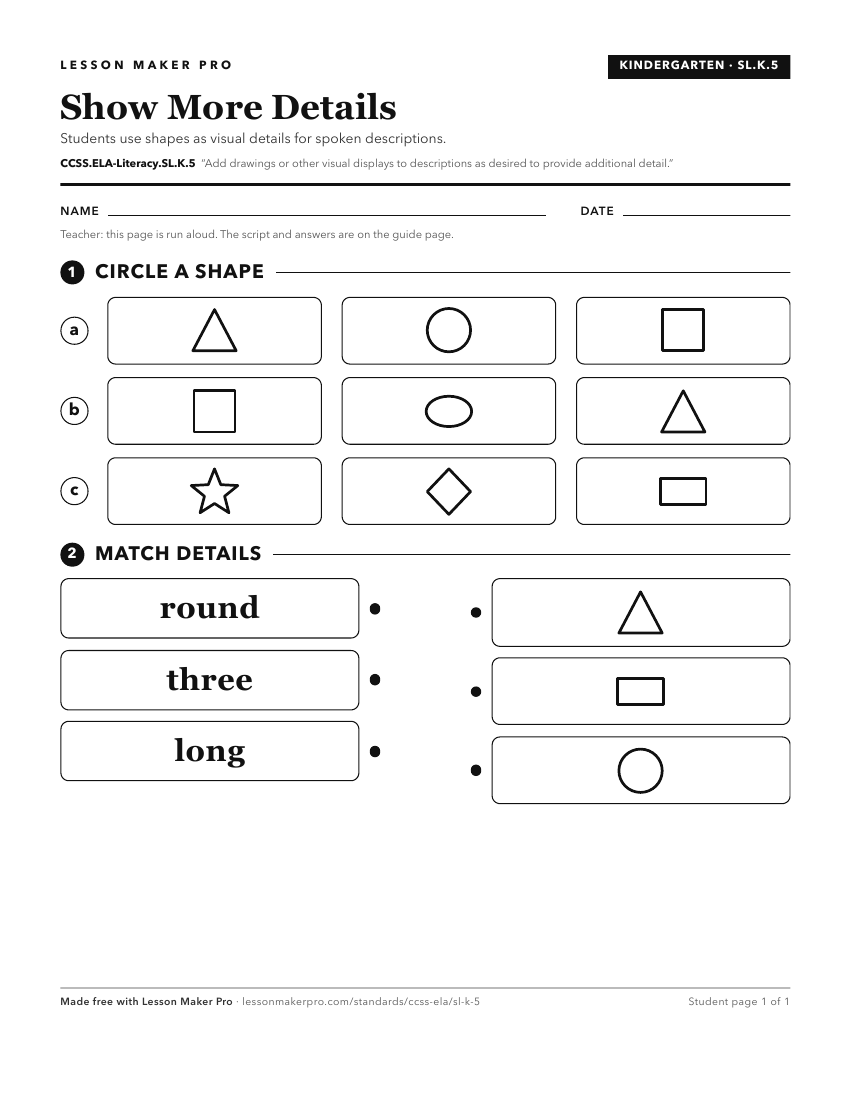 Preview of the CCSS.ELA-Literacy.SL.K.5 printable worksheet