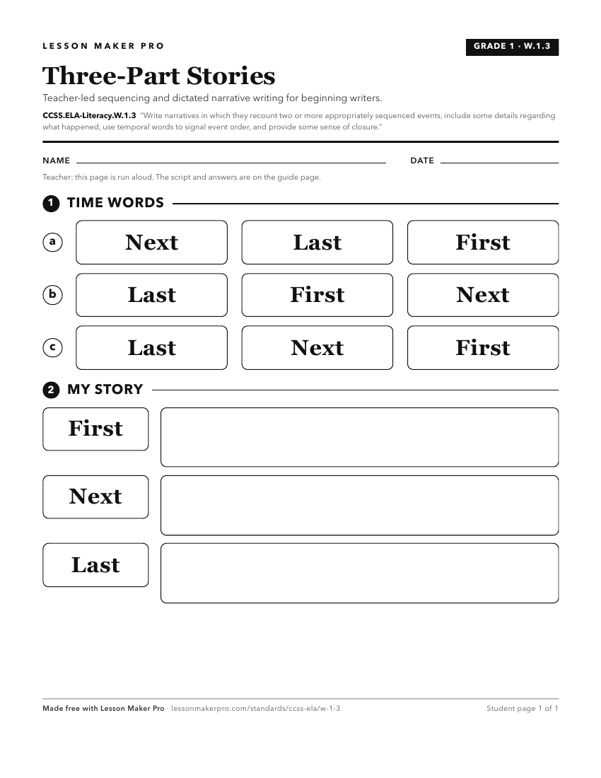 Preview of the CCSS.ELA-Literacy.W.1.3 printable worksheet